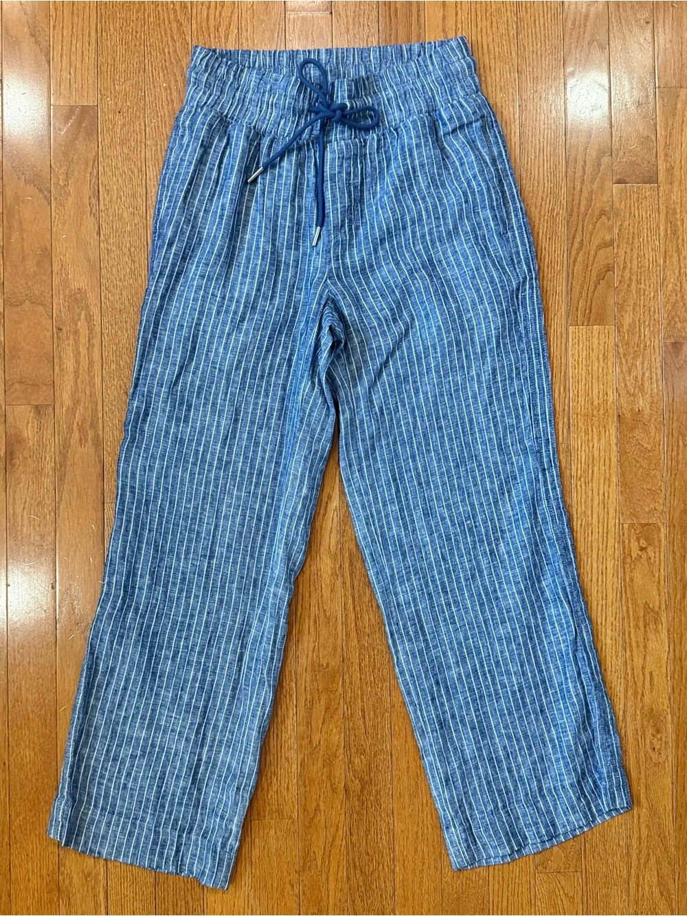 Quince Women’s Small 100% European Linen Wide Leg Pants Trousers Striped Coastal